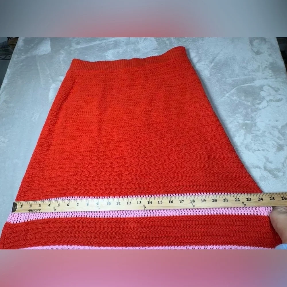 Scoop Crochet Scalloped Hem Red Pink Striped A Line Pull On Midi Skirt Large - Picture 10 of 16